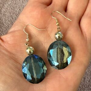 Vintage Blue Glass Faceted Beaded Drop Earrings